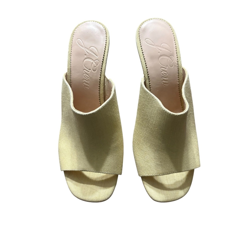 J.Crew Womens Pale Yellow Textile Wedge Sandals Open Toe Slip On Mules Size 9.5